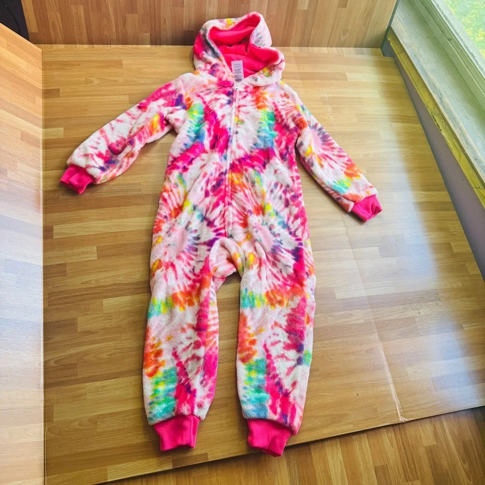 Tie dye hooded one piece pajamas size 4